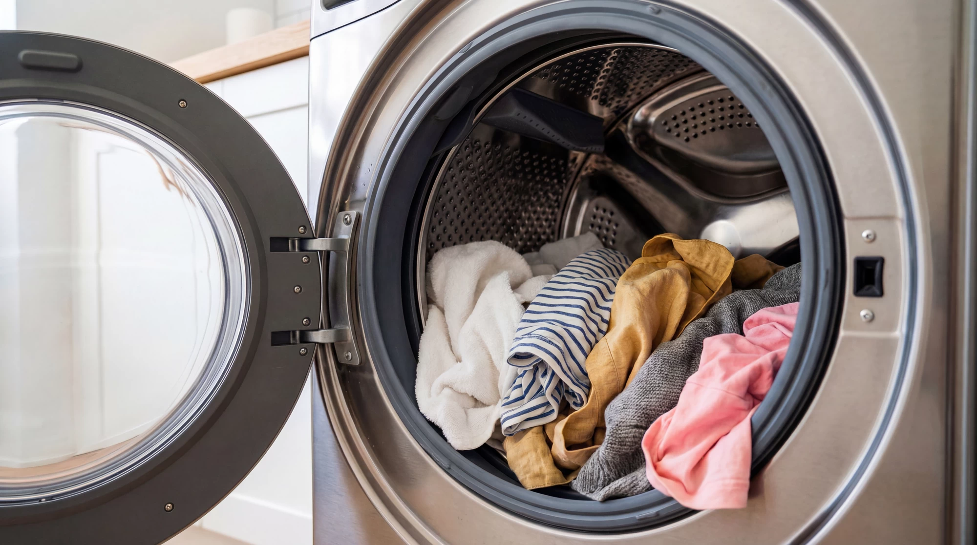 A washing machine drum loaded with room for clothes to move