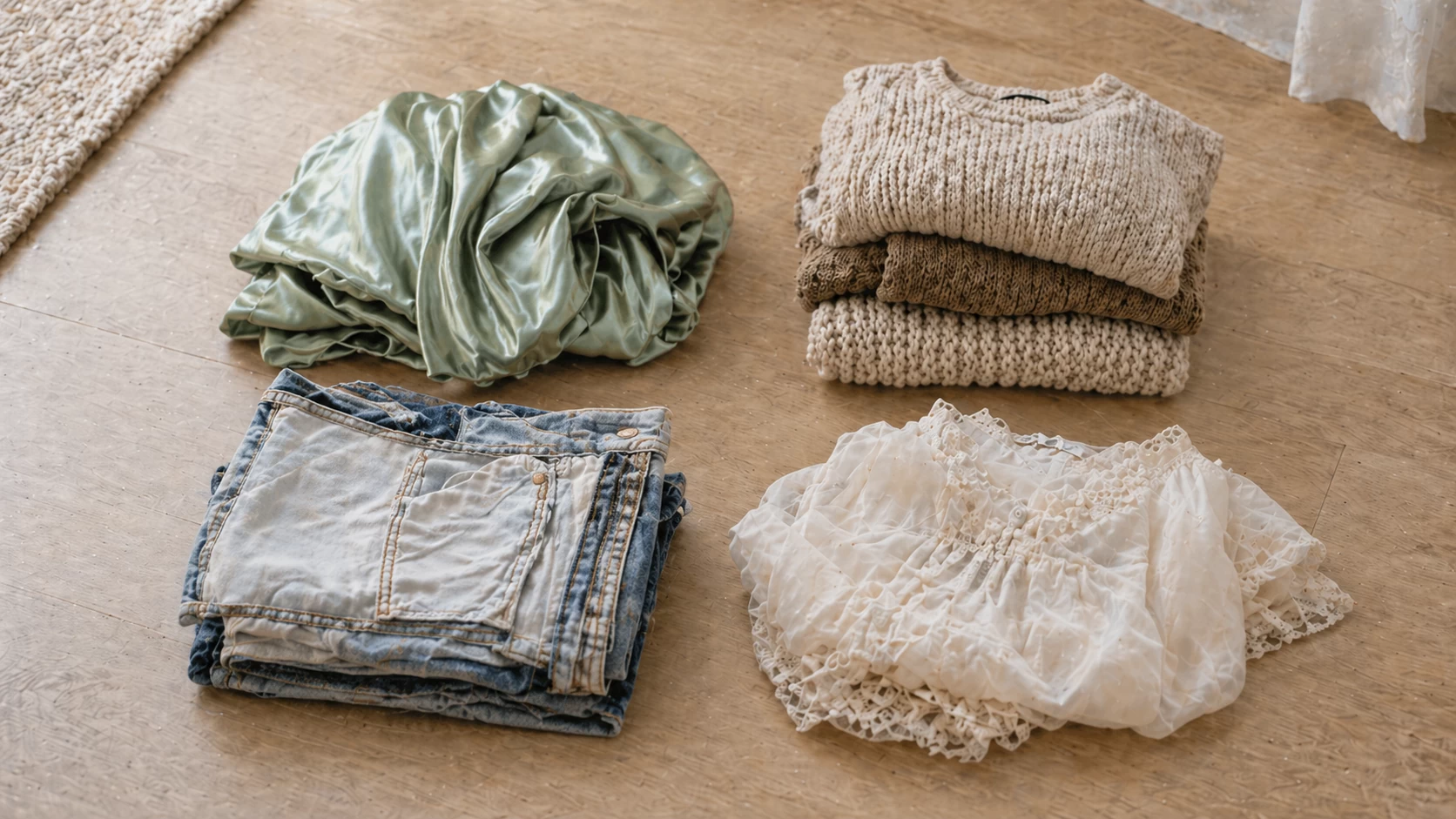 Silk, wool, denim and delicate items sorted together