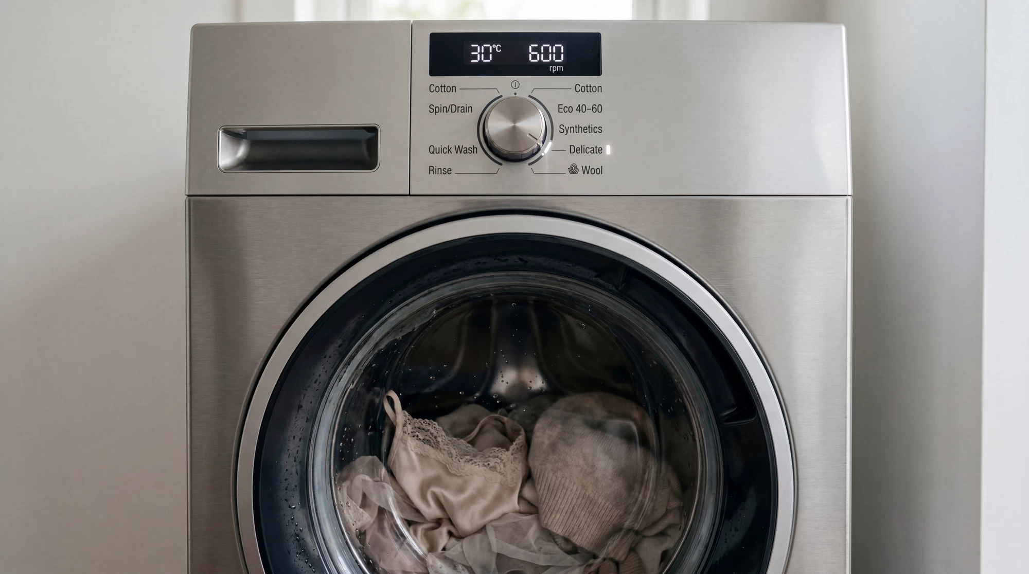 A washing machine set to a delicate cycle