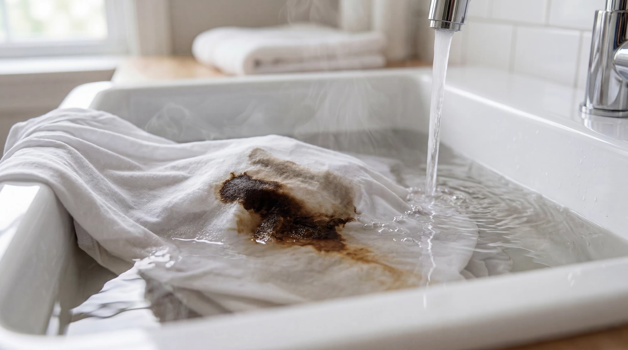 Avoiding hot water and hard rubbing on a fresh stain