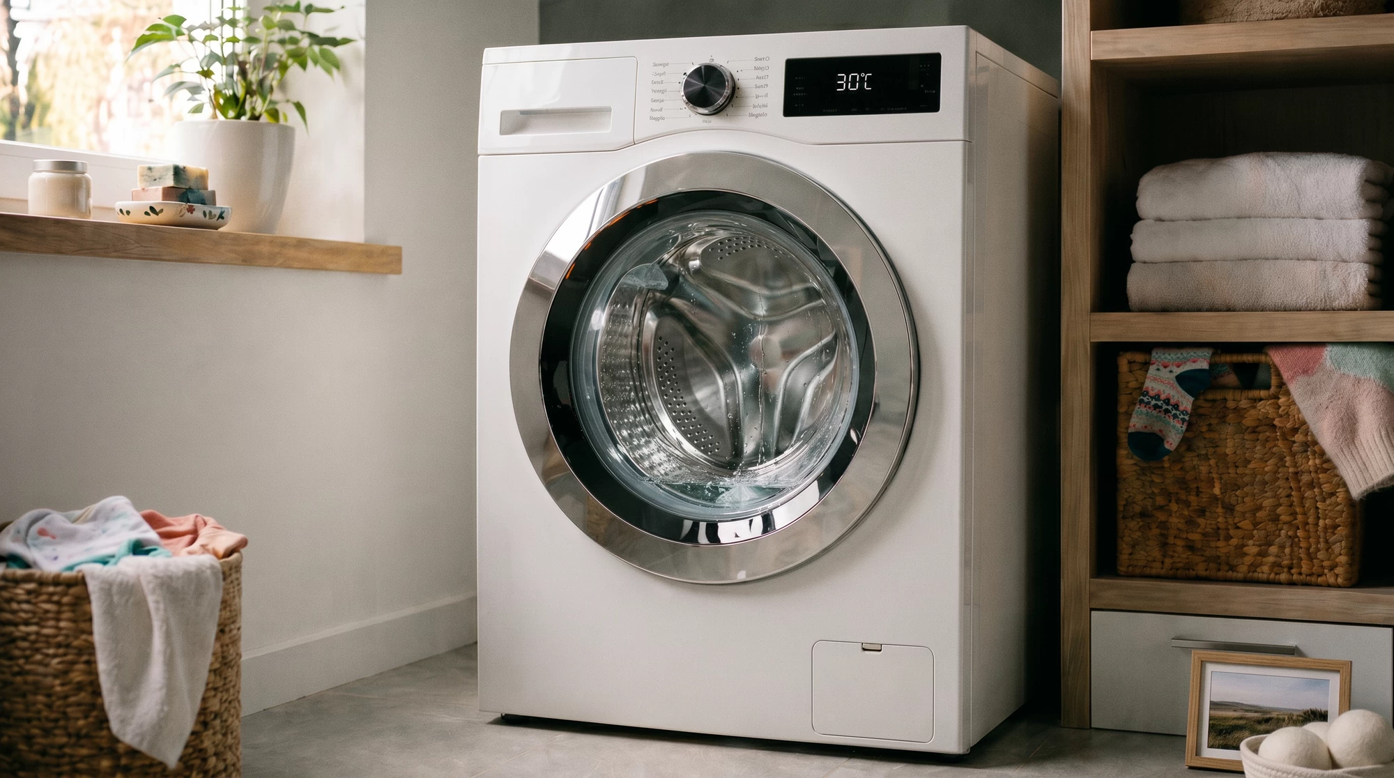 A washing machine set to a cold wash