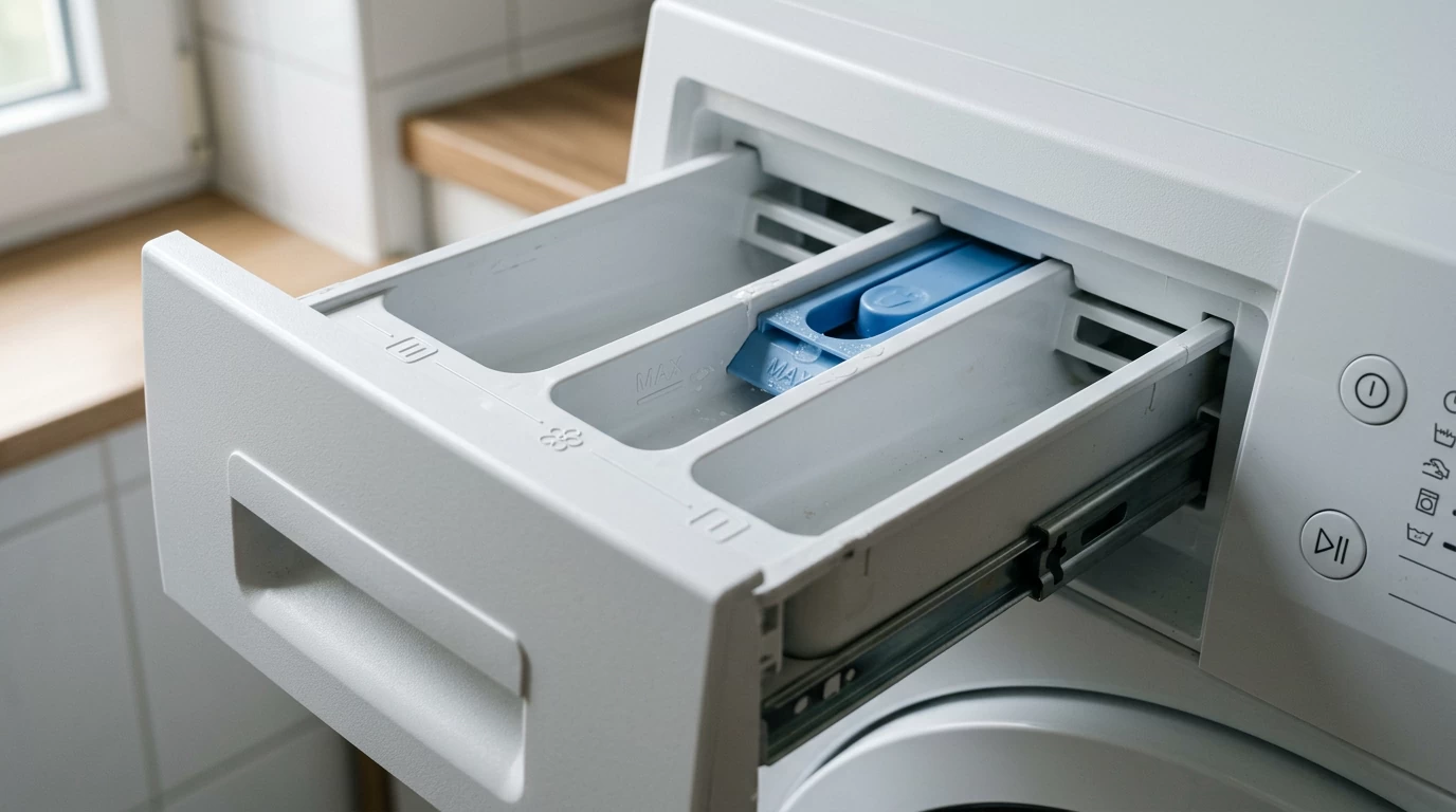 Rinsing the detergent drawer under water